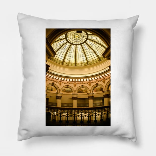 Stained glass dome in the Cleveland Trust Company Building Pillow by irishmurr