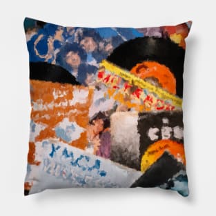 Vinyl records on table oil painting Pillow