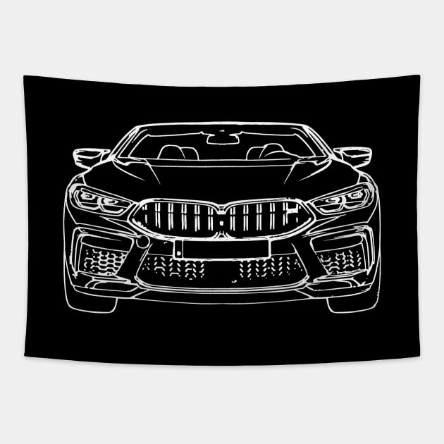 White M8 Car Sketch Art Tapestry by DemangDesign