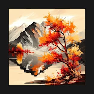 Colorful Autumn Trees with Mountain Lake T-Shirt