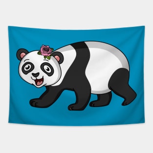 Cute happy panda bear with flower cartoon Tapestry