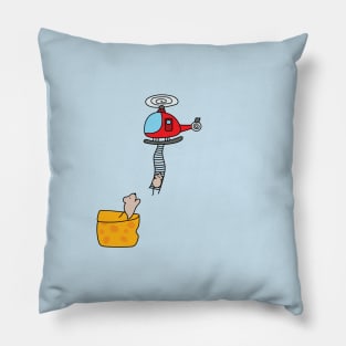 funny mouse on top of a cheese taking helicopter rope ladder Pillow