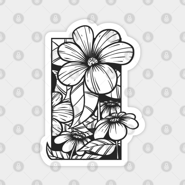 Black and white flower doodle illustration Magnet by Wahyuwm48