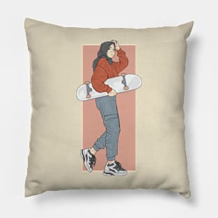 Girl And Skateboard Pillow