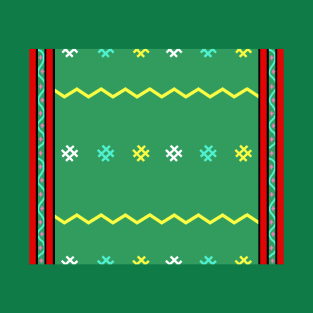 green background cloth pattern and red cut pattern T-Shirt