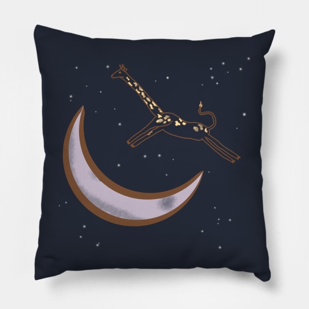 The Giraffe Jumps Over the Moon Pillow by LochNestFarm