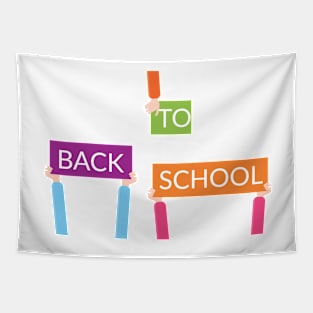 Hands holding BACK TO SCHOOL signs Tapestry