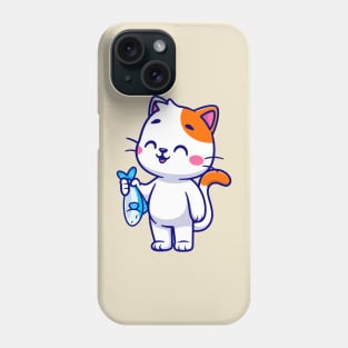 Cute Cat Holding Fish Cartoon Phone Case