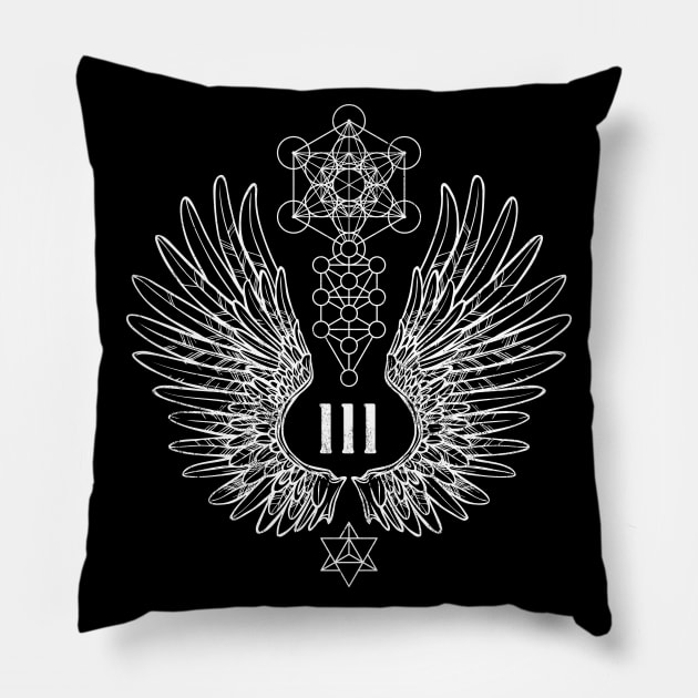 Angel Number 111 Sacred Geometry Pillow by LadyMoldavite