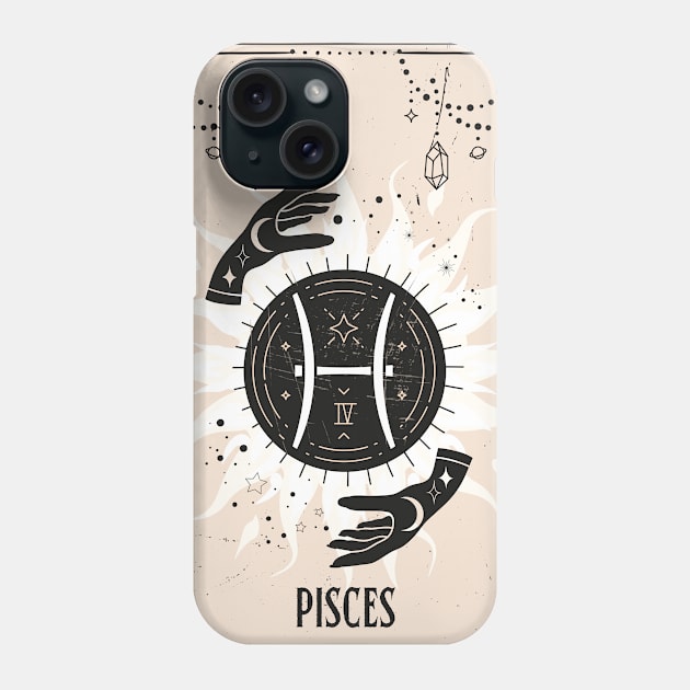 Pisces zodiac symbol card with fortune teller mystic hands. Phone Case by MonochromeEcho