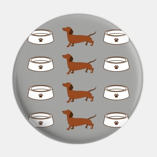 Brown Dachshund dog with a bowl pattern Pin