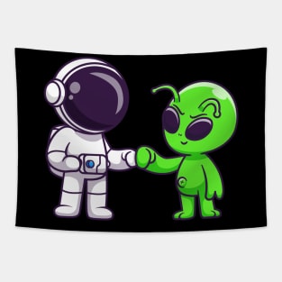 Astronaut With Cute Alien High Fives Cartoon Tapestry