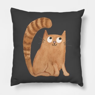 CUTE CAT WATERCOLOR DESIGN - Orange Cat with Striped Tail Painting Pillow