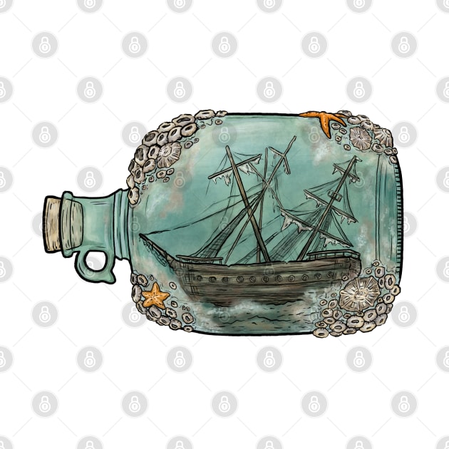 Barnacle Ship In A Bottle by Jewelia