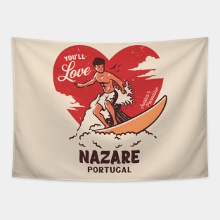 Vintage Surfing You'll Love Nazare, Portugal // Retro Surfer's Paradise Tapestry