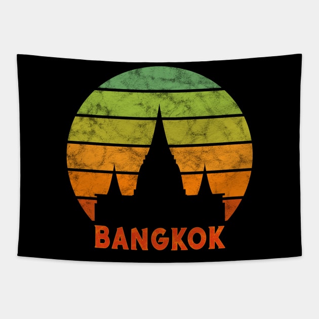 Bangkok Temple Silhouette On A Rainbow Of Sunset Colors Tapestry by VintCam