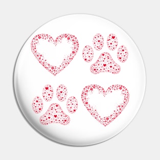 Red Animal Paw and Heart Pin