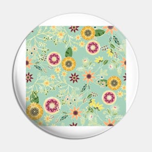 Cute Colorful Folk Floral Original Golden Design Pin