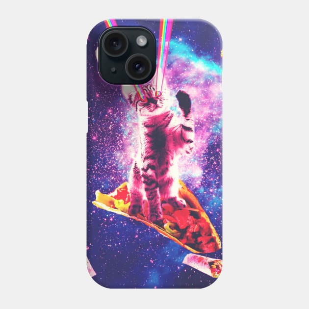 Outer Space Taco Cat - Rainbow Laser Eyes, Burrito Phone Case by Random Galaxy