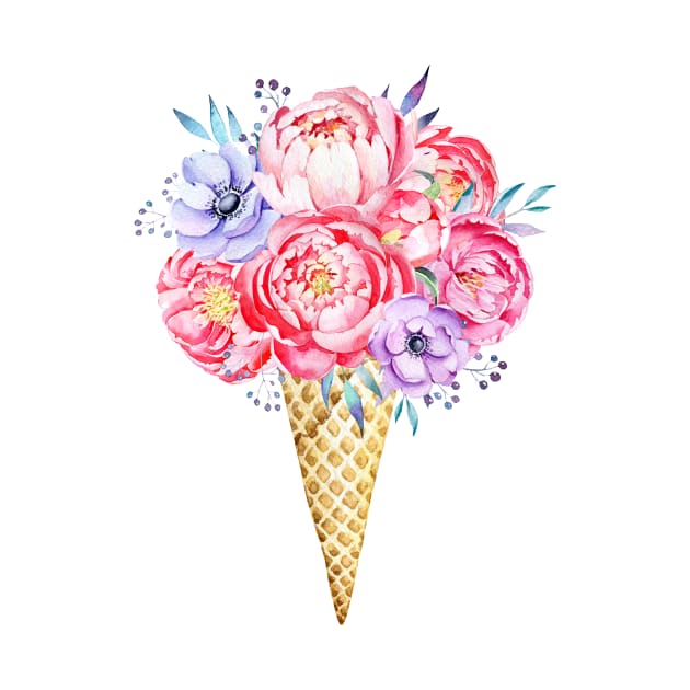 Flowers in waffle cone, Hello summer! by Simple Wishes Art