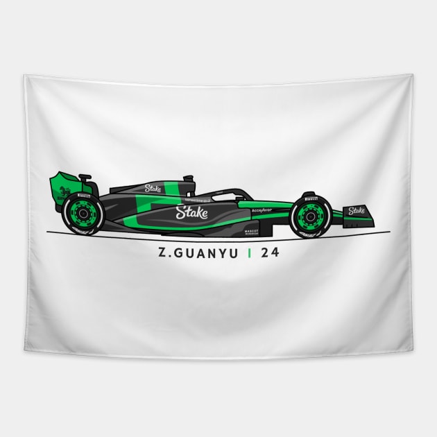 F1  Racing Zhou Guanyu Stake Fan shirt Tapestry by pitshopmerch@gmail.com