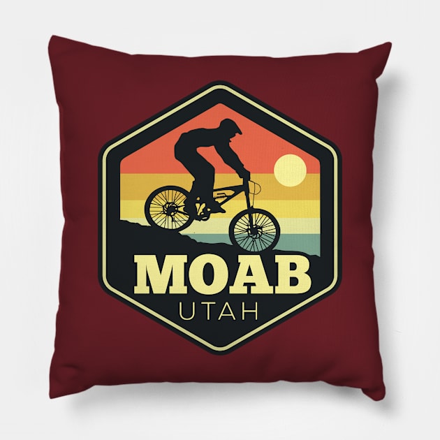 Moab Utah Mountain Bike Vintage Sunset Hexagon Pillow by DetourShirts