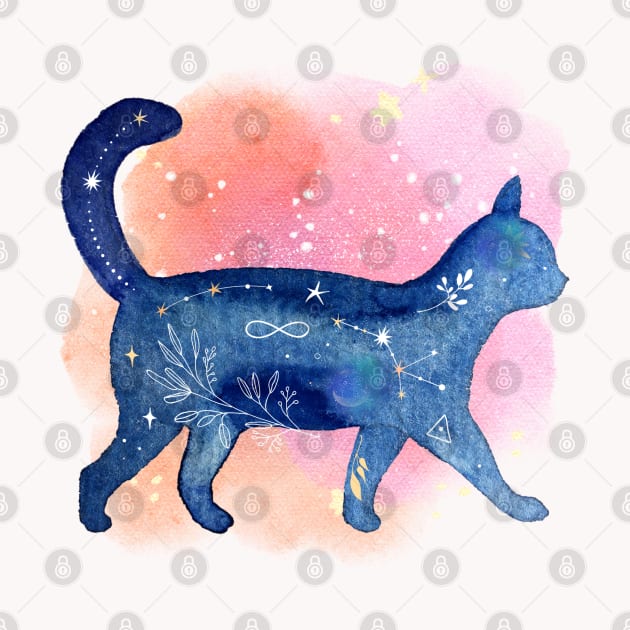 Cool aesthetic galaxy cat watercolor illustration design by FRH Design