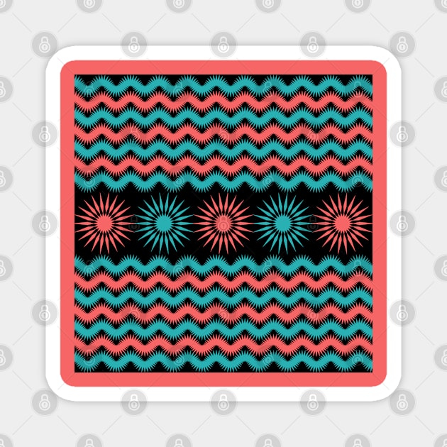 Zigzag Geometrical Pattern With Flowers Magnet by IsmaSaleem