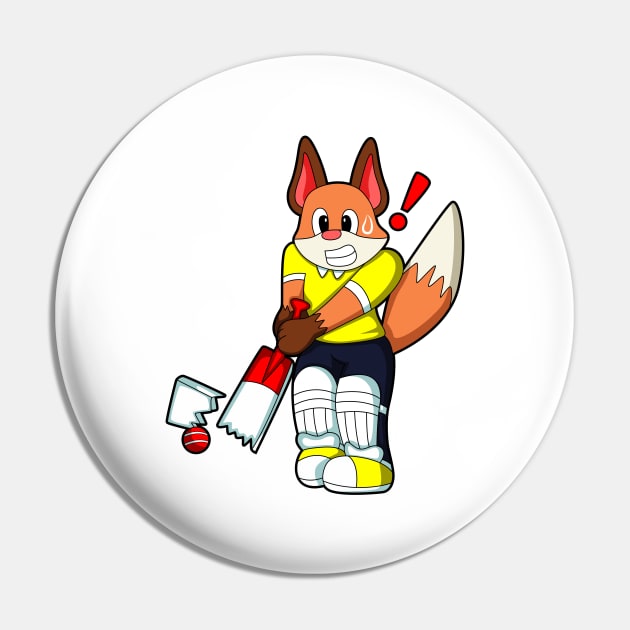 Fox as Batsman with Cricket bat Pin by Markus Schnabel