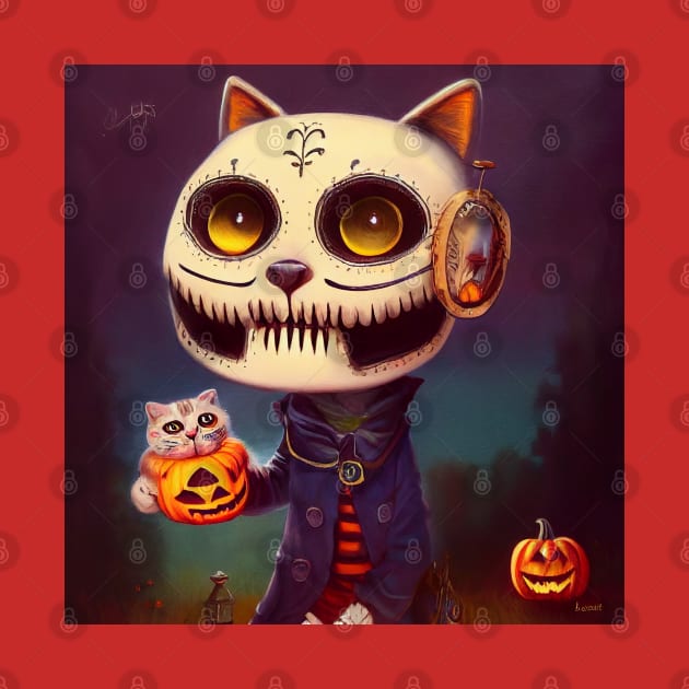 Halloween Sugar Skull Cat #1 by dozydonut