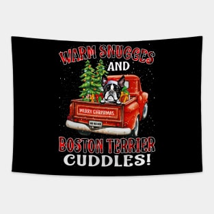 Warm Snuggles And Boston Terrier Cuddles Ugly Christmas Sweater Tapestry