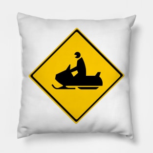 Road Snowmobile Warning Sign Snow Winter Pillow