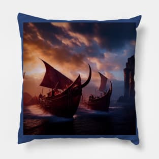 Viking Raiders on Longships Pillow