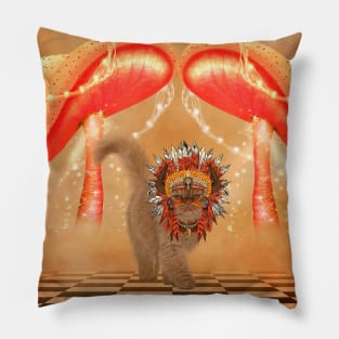 Funny cat with indian headdress Pillow