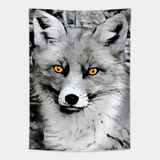 Fox Black and White Spray Paint Wall Tapestry