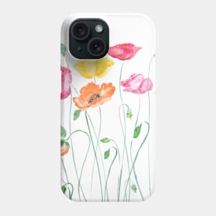 colorful poppies watercolor  horizontal Phone Case