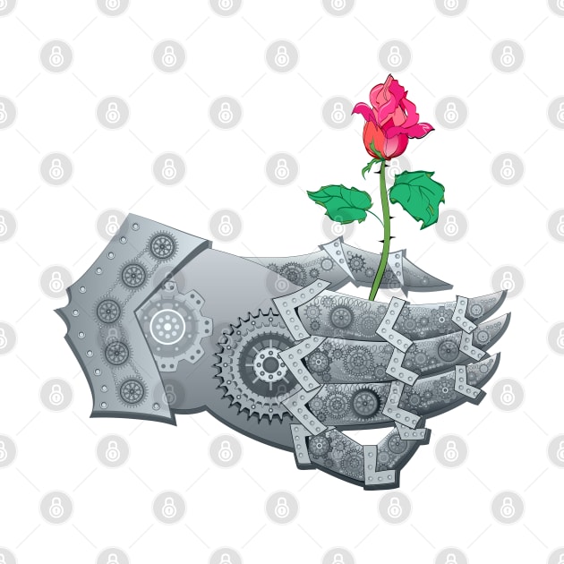 Steampunk hand giving flower by Artist Natalja Cernecka