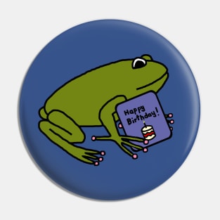 Cute Green Frog with Birthday Greetings Pin