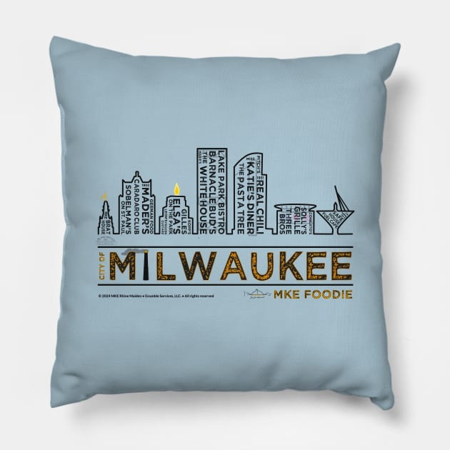 MKE Foodie City Skyline • Milwaukee, WI Pillow by The MKE Rhine Maiden