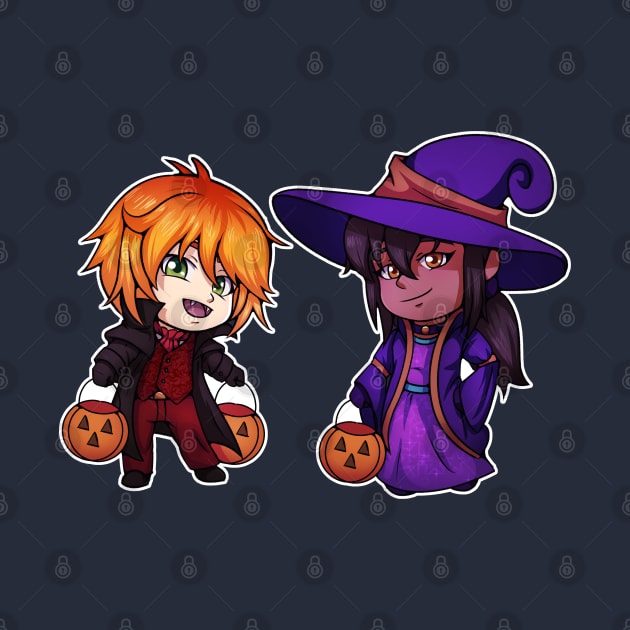 Halloween Witch and Vampire Chibi by SakuraDragon