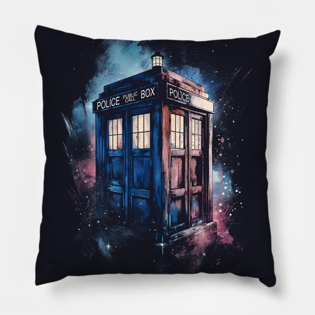 TARDIS Watercolor Grunge Painting Pillow by DesignedbyWizards