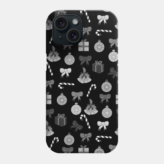 black and white print of Christmas ornaments pattern Phone Case by Spinkly