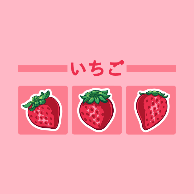 Cute strawberry design on pink background with the "strawberry" japanese kanji by AnGo