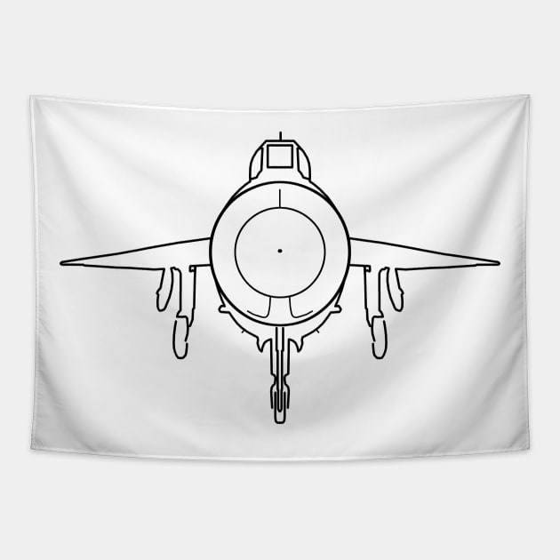 English Electric Lightning fighter aircraft outline graphic (black) Tapestry by soitwouldseem