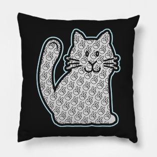 PEACE CAT STICKER | LIGHT BLUE TEAL AND GRAY Pillow