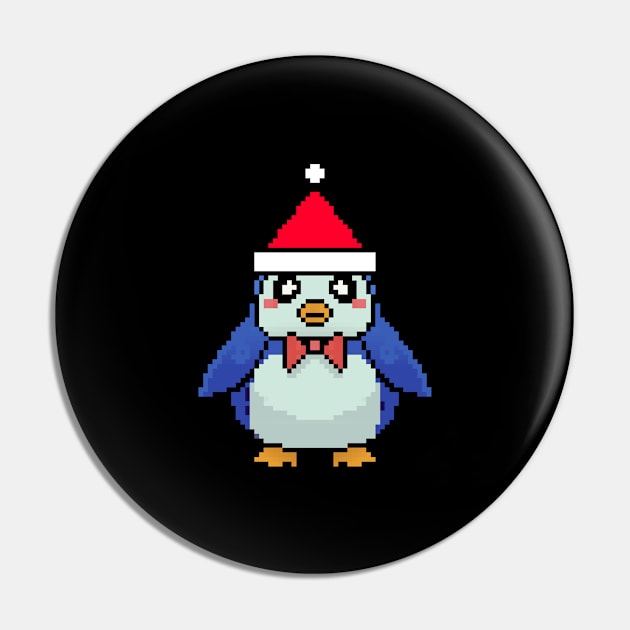 Penguin Pixelated Christmas - Funny Penguin Xmas Pin by Anassein.os