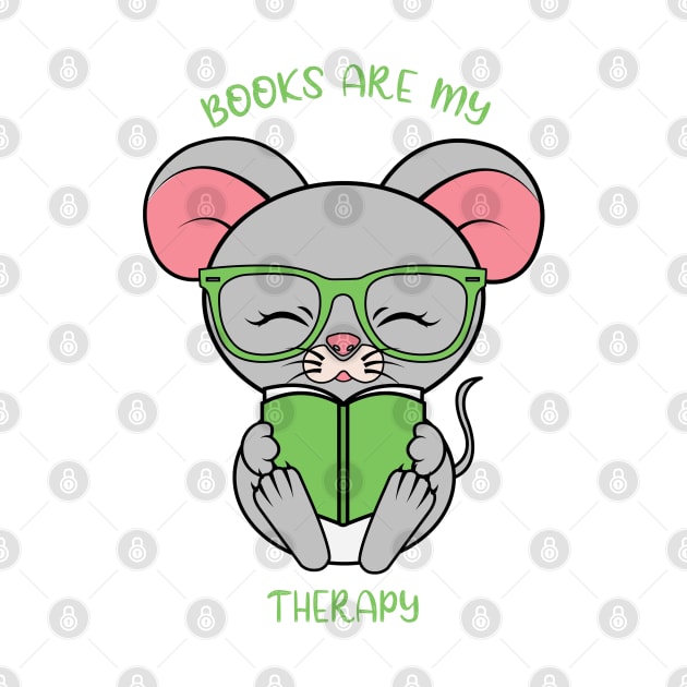 Books are my therapy, cute rat by JS ARTE