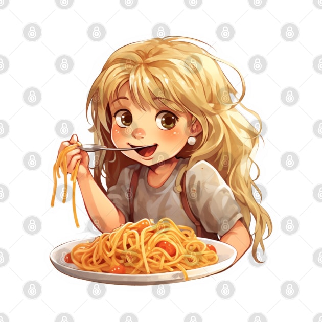 Cute Girl Eating Spaghetti by Riverside-Moon