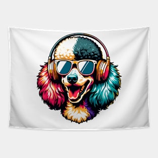 Smiling DJ Poodle Rocks the Party Night Tapestry