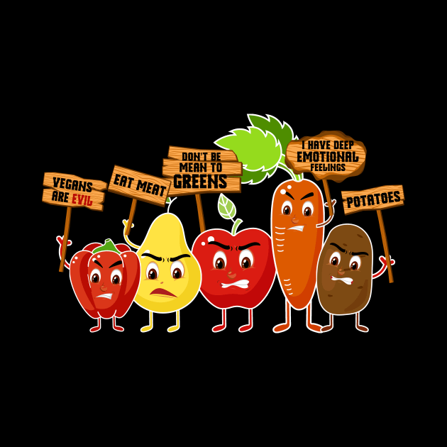 Funny Vegan - Vegetables & Fruits Protesting Against Vegans Funny Gift For Women Men Vegetarian by paynegabriel